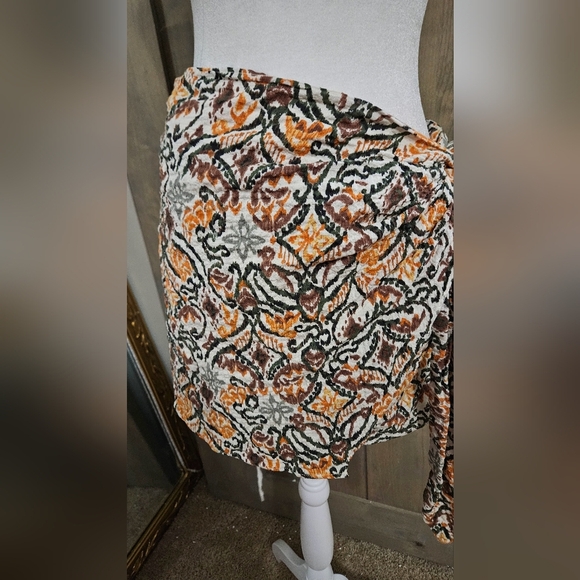 ZARA Textured Sarong Wrap Pareo Mini Skirt Printed Orange/white Multi. Size Med - Picture 8 of 12